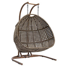 2-Person Wicker Hanging Egg Chair with Stand, 652 lbs Heavy Duty 2-Seat Rattan Swing Loveseat, Breathable Cushion, Indoor Outdoor Nest Basket Hammock Chair for Patio, Garden & Bedroom(Beige+Brown)