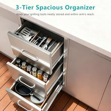 Premium 201 Stainless Steel Outdoor Kitchen Triple Drawer Cabinet with Paper Towel Holder.18Wx23Hx23D with Handle.Weather-Resistant, Full-Extension Drawers for BBQ Islands, Patios & More