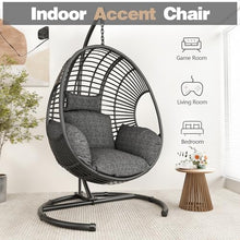 42” Extra Oversized Hanging Egg Chair with Stand, Weatherproof PE Rattan Wicker Swing Hammock Chair, Cushion & Waterproof Cover, 400lbs Capacity for Indoor Outdoor Patio, Garden Balcony & Bedroom