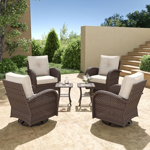 Aeeiua 6 Pieces Wicker Patio Furniture Set, Luxury Outdoor Conversation Set with High Back Swivel Rocker Chairs