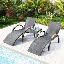 vnrutkou Outdoor Chaise Lounge Chair Set of 2, Sunbathing Chairs, PE Wicker Reclining Lounge Chair Patio Rattan Double Chaise with Arm for Outdoor Lounge Living Room Sand Patio Beach Pool (White)