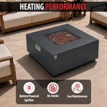 AMS 48" Square Concrete GFRC Propane Gas Fire Pit Table (Dark Gray)