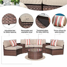Unknown1 7-Piece Half-Moon Outdoor Wicker Cushioned Sofa Set Brown Modern Contemporary Steel Removable Cushions Weather Resistant