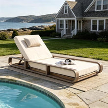Merax White Finish Acacia Wood Chaise Lounge - 1 Pcs Frame + 1 Pcs 4" 3-Fold Cream Water-Resistant Cushion, 400lbs Capacity, Adjustable Outdoor Recliner for Patio Poolside Backyard