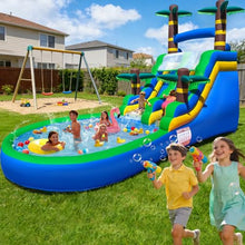 HESMAX 26FT Inflatable Water Slide with Splash Pool, Thickened Commercial PVC, Powerful Blower Included, Easy Setup Outdoor Summer Water Play Slide for Kids Adults Backyard Garden Party-Blue Tree