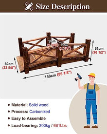 ZIMGOD Wood Garden Bridge Decor, Small Pond Bridge 1.4m/4.6ft, Arc Pond Walkway for Outside Backyard Patio, Rustic Garden Footbridge Landscaping