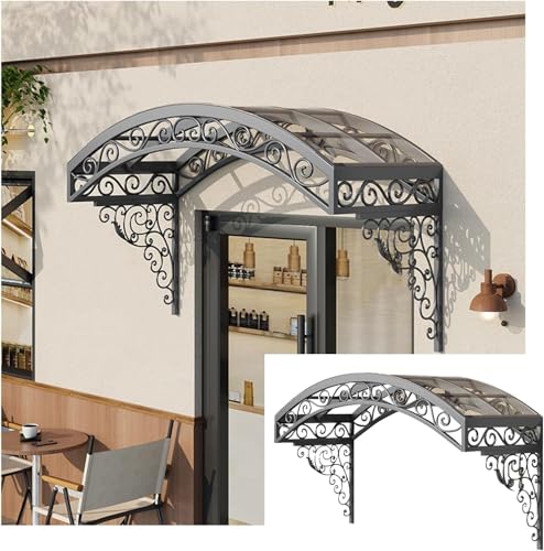 Polycarbonate Cover Front Door with Sturdy Metal Bracket, Outdoor Door Window Awning Canopy, Outdoor Patio Awning Canopy for Patio Balcony Garden(Gray,100x50cm)