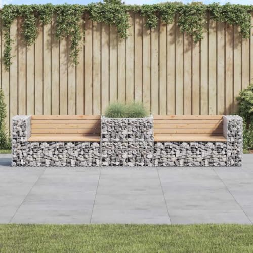 KFPOERTFGD Patio Bench with Gabion Basket, Outdoor Garden Seating, Solid Pine Wood and Galvanized Steel, Stable Park Bench for Backyard or Patio, 48 x 28 x 25.8 inch