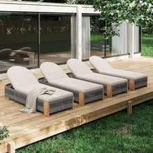 WEALTHKING Outdoor Acacia Wood Patio Adjustable Lounge Chair - Uncushioned Reclining Furniture for Backyard Pool Garden (Grey + Teak,4)