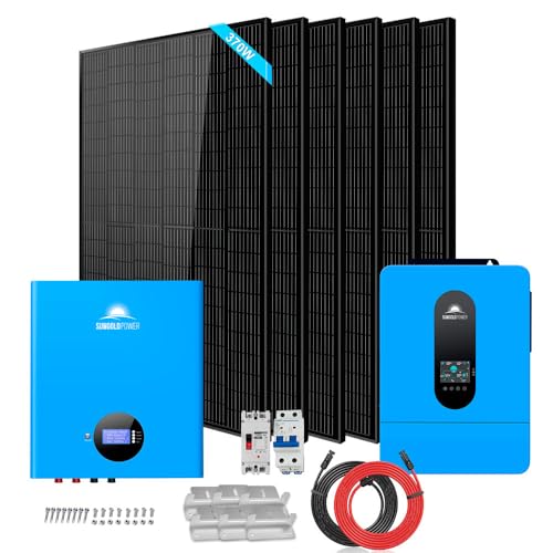 SUNGOLDPOWER 6500W Off Grid System Complete Solar Kit, 1 * 6500W 120/240Vac Solar Inverter UL1741+6 * 370W Mono Solar Panels + 1 * 100Ah 51.2V Lifepo4 Battery UL1973, for House Storage (SGM-655M)