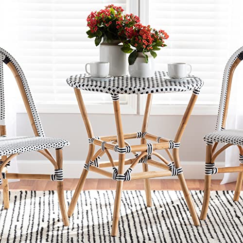 bali & pari Tavor Classic French Black and White Weaving and Natural Rattan Indoor and Outdoor Bistro Table