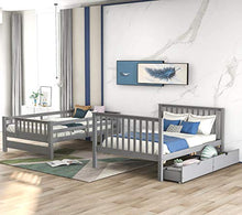 Harper & Bright Designs Full Over Full Bunk Bed with Storage Drawers and Stairway Grey