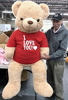 Big Plush Giant 6ft Teddy Bear with I Love You T-Shirt Beige