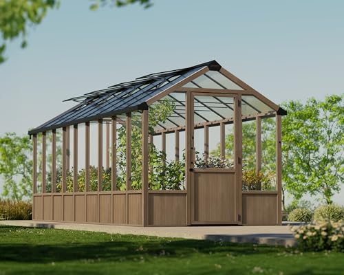 Palram - Canopia Natura 8' x 22' Polycarbonate Cedar Wood Greenhouse, Brown