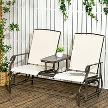 Kaimei Double Glider Loveseat with Center Table | Outdoor Patio Furniture for 2 with Breathable Mesh and Steel Frame