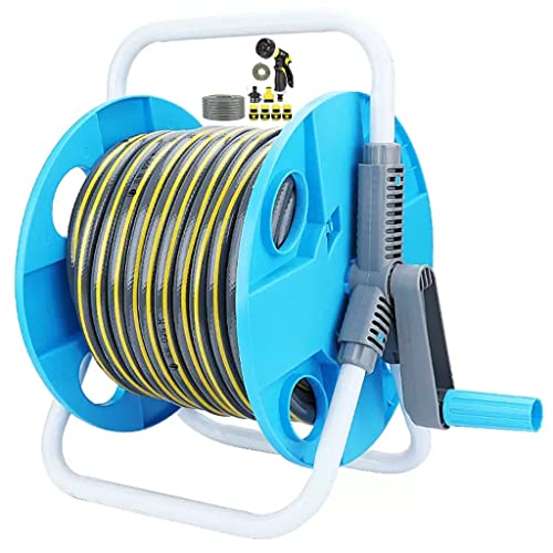 VIXARKO Hose Reel Cart Water Hose Cart for Outside Handheld Removable Hose Reel, Small and Portable Hose Cart, Household Water Pipe Storage Rack, Easy to Install (Blue Hose Cart+20m Pipe)