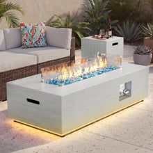42" Rectangular Outdoor Propane Fire Pit Table with LED for Outside Patio