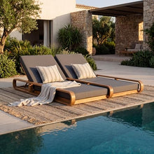 Christopher Knight Home Pyke Double Chaise Lounge Outdoor with Triple Folds Cushion, Acacia Wood Patio Chaise Lounge Set of 2, Poolside Sun Lounger, Adjustable Sunbathing Chair, Teak+Dark Gray