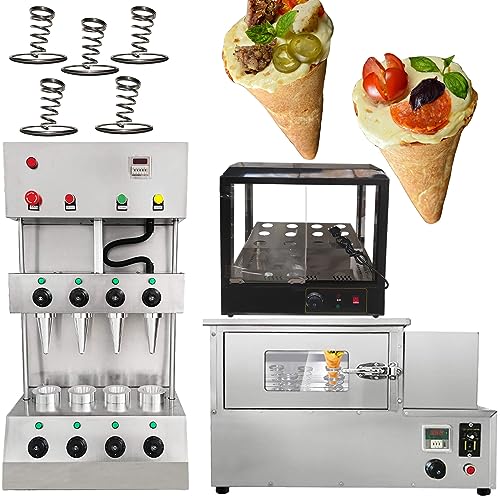 TXMACHINE 4 cone maker machine commercial pizza cone machine Handheld Pizza Making Machines for pizza shop with pizza oven,Display Cabinet (cone machine+Oven+ Display Cabinet, 110V/60HZ)