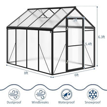 6x8 FT Greenhouse for Outdoors, Polycarbonate Greenhouse with Roof Vent, Ground Nails, Lockable Push Door, Aluminum Large Walk-in Green House for Outside Garden Backyard, Patio, Lawn, Black