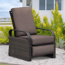 Skypatio Outdoor Wicker Recliner, Patio Recliner Adjustable Chair with 5.5" Thick Cushions and Ottoman, UV/Rust/Weather Resistant/Aluminum Frame/Hand Woven, Brown Color
