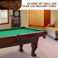 BARRINGTON 90" Ball and Claw Leg Pool Table with Cue Rack and Dartboard Set Green Cloth