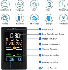 SHANBOYU Wireless Weather Station Indoor Outdoor Weather Forecaster with Digital Thermometer Hygrometer with Alarm Clock