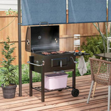 Charcoal Grill with Wheels, Outdoor BBQ Grill with Side Table, Tool Hooks and Bottom Storage Shelf, Heavy Duty Barbecue Smoker Cooking Station for Backyard Camping Party