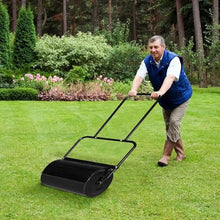 BCSRVCE Iron Lawn Roller,Lawn Roller Drum Roller Push Tow Behind, Water Sand Filled Roller for, Lawn, Backyard (19.5in, Black)