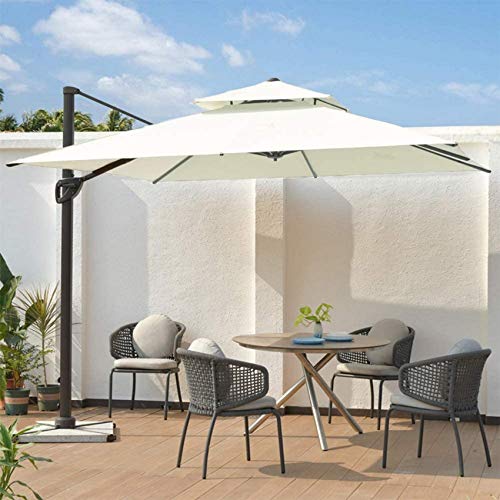CUTPOIY Outdoor Patio Offset Umbrella Market Hanging Umbrellas, with 360° Rotation Device and Infinite Tilting System,White, White