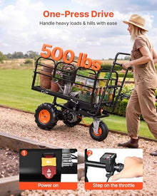 VEVOR Electric Utility Cart, 36V 432Wh Battery Powered Electric Wagon, 500W Power Wheelbarrow with Brake, 500 lbs Load Heavy Duty Steel Garden Cart for Farm and Yard All Purpose Modular Cargo Bed