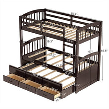 Merax Twin Over Twin Bunk Bed with Trundle & Drawers Espresso