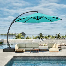Patio Kingdom 12FT Cantilever Umbrella with Base Large Curvy Outdoor Aluminum Offset Umbrella w/ 360° Rotation, UV Resistant Canopy for Patio, Garden, Backyard, Turquoise Blue