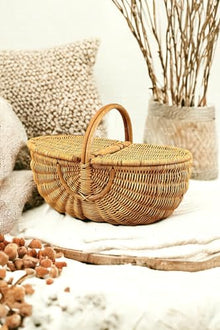Bohemian Large Picnic Basket Brunch Basket Decorative Storage Basket, Scandinavian Modern Rattan - Rattan