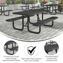 Flash Furniture Commercial 6' Rectangular Expanded Mesh Metal Picnic Table with Anchors - Black