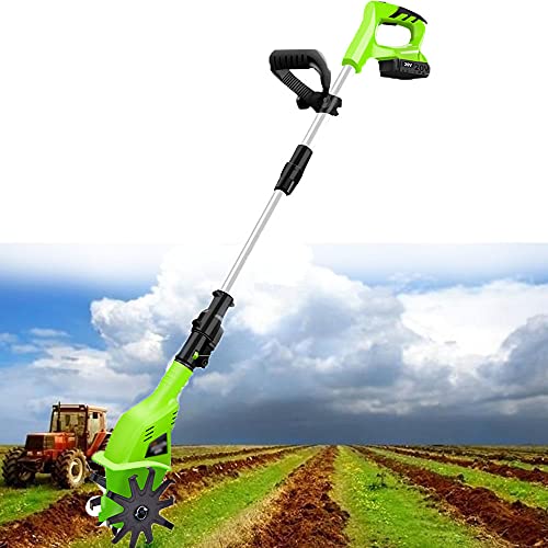 GenSDH Electric Tiller,Garden Tiller Rotavators with Rechargeable Battery and 4000Mah Charger, Working Width 10Cm & 25Cm Tilling Depth, for Gardens Vegetable Fields