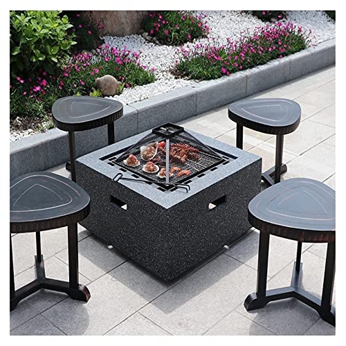 Outdoor Fire Pit Garden Wood-Burning Fire Pit Grill Table Set, Outdoor d Patio Fireplace Fire Bowl, with Sparkle Screen Cover and Poker