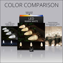 100' C9 OptiCore LED Warm White Commercial Outdoor Twinkle Christmas Lights – Heavy Duty Twinkle Christmas String Lights; Green Wire (100 Lights, Warm White)
