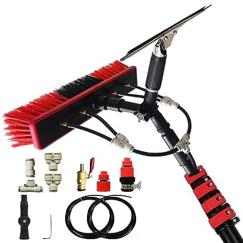 Solar Panel Window Cleaner Extendable Outdoor Window Cleaner Cleaning Brush & Pole Kit W/Hose Squeegee, Water Fed Pole for Glass Solar Panel Pool(Size:30FT)