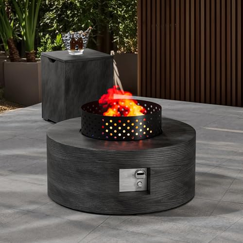 30" Round Outdoor Propane Fire Pit Table Firepit Table for Outside Patio