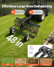 VEVOR 48in Tow Behind Landscape Rake, Pull Behind Lawn Rock Rakes for ATV Mower Tractors, 24 Durable Steel Tines, Adjustable Height & Angle, Heavy Duty Dethatcher Rake for Leaves Debris