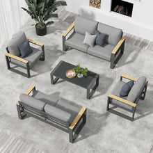 RoyalCraft Aluminum Outdoor Patio Furniture Set 6-Seats with Coffee Table Grey