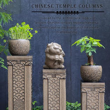 ARCVOX Traditional Asian Chinese Garden Pedestal Column, Synthetic Stone Design, Versatile Pedestal for Home and Garden Decor(Size M)