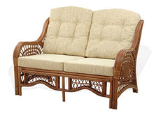SunBear Furniture Lounge Malibu Loveseat Sofa ECO Natural Rattan Wicker Handmade Cream Cushions Cognac