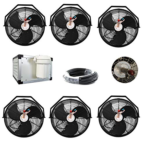 Misting Fan System -18 Inch Fans with 1500 PSI Misting Pump - With Patented Center Hub- For residential, restaurant, Industrial and Commercial Application (6 Fans)