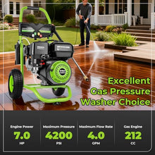 Professional 4200PSI 4GPM 212CC Gas Exterior Cleaner, 7.0HP Commercial Washing Machine with 1L Foam Bottle 9" Wheels 5 Nozzles 25FT Hose for Home Car Driveway Yard (EPA/CARB/ETL Compliant), Green