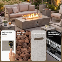 COSIEST 2-Piece Outdoor Propane Fire Table Set, Rectangle Concrete 56-inch x 28-inch Fire Pit (Certified, 50,000 BTU) w 20lb Tank Table, Wind Guard, Waterproof Cover for Garden, Porch, Backyard