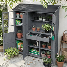 Roomfitters 71.6" Garden Potting Bench with Storage Cabinet, Waterproof Roof Outdoor Potting Table, Shelves, Drawers, Gray