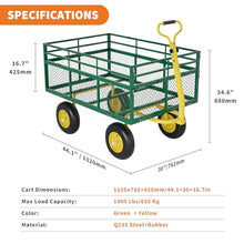 Fectiontool Heavy-Duty Steel Garden Cart Wagon, 3-in-1 Convertible Utility Yard Cart/Flatbed - Removable Mesh Sides - 13" All-Terrain Pneumatic Tires - 180° Swivel Handle - 1400 lbs Load Capacity |
