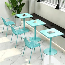Yopappol Commercial Blue Square Cafe Table, Heavy Duty Single Leg Bistro Table for Coffee Shop Milk Tea Store Restaurant Reception Area(48x48x72cm)